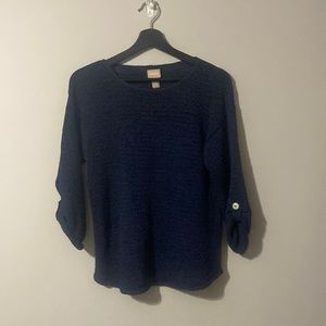 Navy ribbon sweater 3/4 sleeve